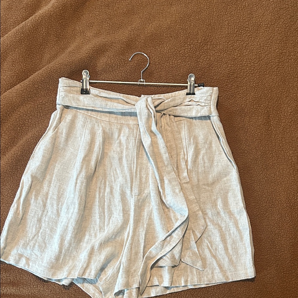 Women's Tan Linen Shorts with Tie Waist - Picture 6 of 11